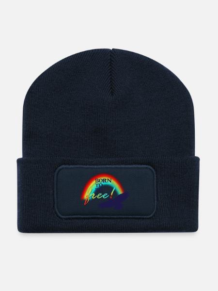 Né pour être libre - Beanie recyclé à patch - bleu marine