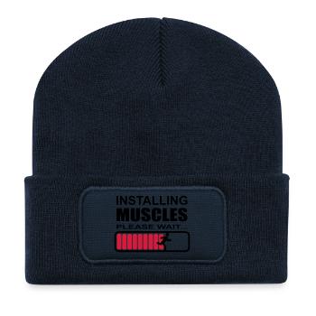 Tee shirt homme muscles installation - Beanie recyclé à patch - bleu marine - Devant