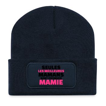 Seules les meilleures maman sont promues mamie - Beanie recyclé à patch - bleu marine - Devant