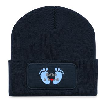 Bébé à bord - Beanie recyclé à patch - bleu marine - Devant