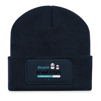 Bientôt grand frère - Beanie recyclé à patch - bleu marine - Devant