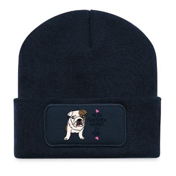 englische Bulldogge - Recycelte Patch Beanie - French Navy - Vorne
