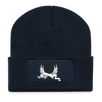 Fluegel mit Krone fuer eigenen Spruch - Recycelte Patch Beanie - French Navy - Vorne