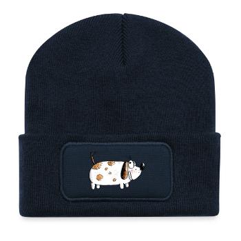 Fat Funny Dog - Dogs Comic - Recycled Patch Beanie - french navy - Front