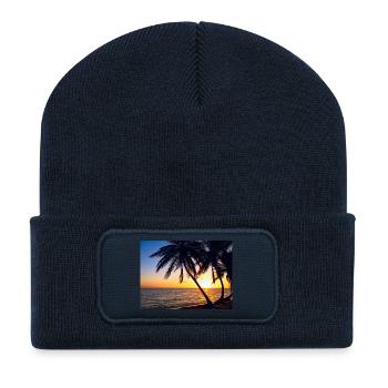 Coucher de soleil - Beanie recyclé à patch - bleu marine - Devant