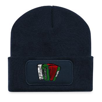 Abstraktes Akkordeon Design in Lebendigen Farben - Recycelte Patch Beanie - French Navy - Vorne