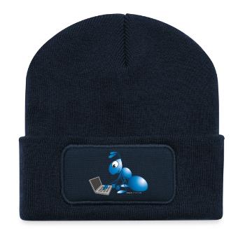 Ameise mit Laptop - Recycelte Patch Beanie - French Navy - Vorne