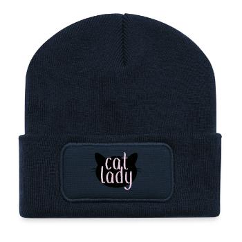 Dame aux chats - Beanie recyclé à patch - bleu marine - Devant