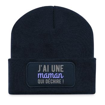 Maman qui déchire cadeau - Beanie recyclé à patch - bleu marine - Devant