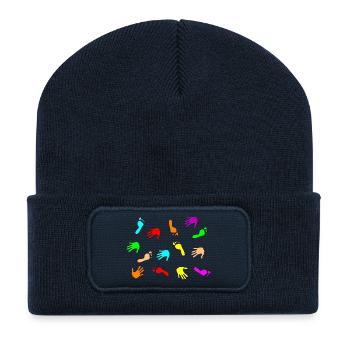 Mains et pieds colorés - Beanie recyclé à patch - bleu marine - Devant