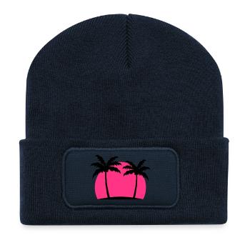 Miami Beach palm beach sea sun Pink - Recycled Patch Beanie - french navy - Front