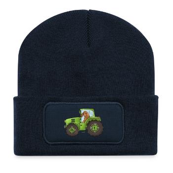 Hund mit Trecker - Recycelte Patch Beanie - French Navy - Vorne