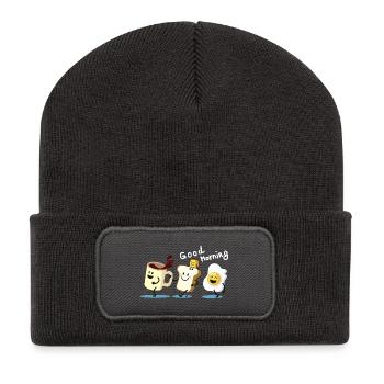 Bonjour, café de pain grillé et frit - Beanie recyclé à patch - charbon - Devant