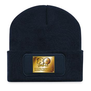 Geburtstag 80 Jahre - Messingschild - Recycelte Patch Beanie - French Navy - Vorne