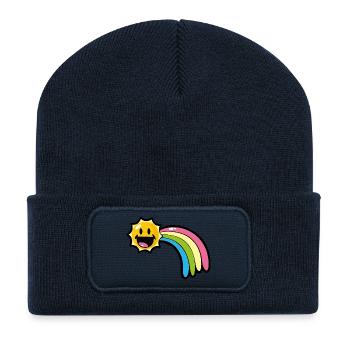 Smiley Kawaii Sun and Rainbow - Recycled Patch Beanie - french navy - Front