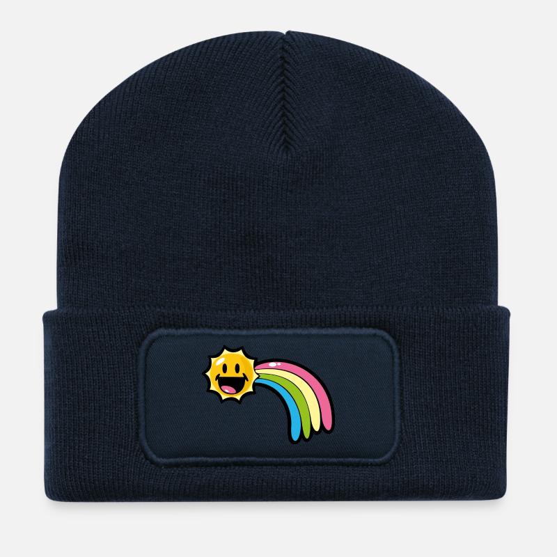 Smiley Kawaii Sun and Rainbow - Recycelte Patch Beanie - French Navy