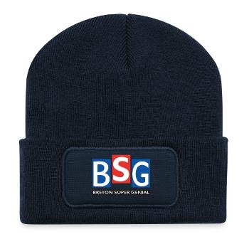 Breton super génial - Beanie recyclé à patch - bleu marine - Devant