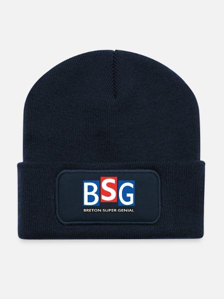 Breton super génial - Beanie recyclé à patch - bleu marine