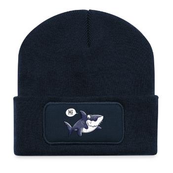 Requin dessin animé - Cadeau - Comique - Beanie recyclé à patch - bleu marine - Devant