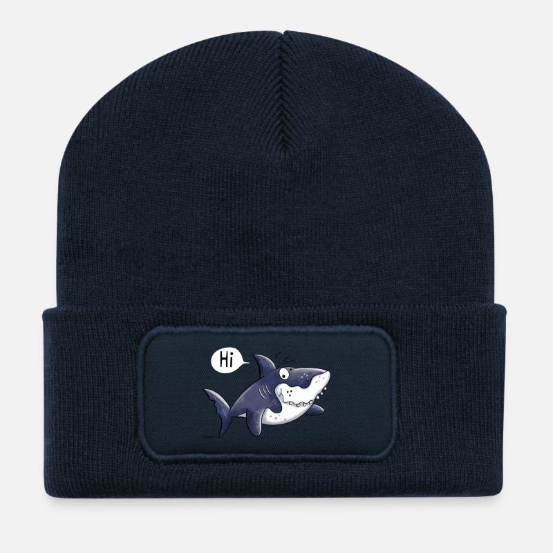 Requin dessin animé - Cadeau - Comique - Beanie recyclé à patch - bleu marine