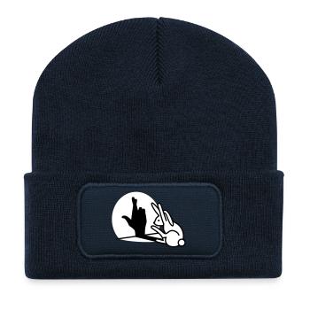 Lustige Kaninchen Hand Schatten Finger kreuzen - Recycelte Patch Beanie - French Navy - Vorne