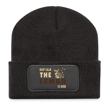 Keep Calm Lemur is here / Gift - Recycled Patch Beanie - dark grey - Front