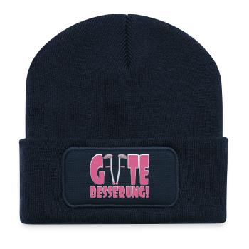 Gute Besserung Krücken Gehhilfen KRANK GENESUNG - Recycelte Patch Beanie - French Navy - Vorne