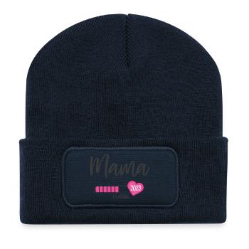Mama Loading 2023 Herz Mädchen Rosa Werdende Mama - Recycelte Patch Beanie - French Navy - Vorne