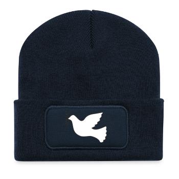 Friedenstaube mit Zweig - Recycelte Patch Beanie - French Navy - Vorne