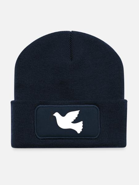 Friedenstaube mit Zweig - Recycelte Patch Beanie - French Navy