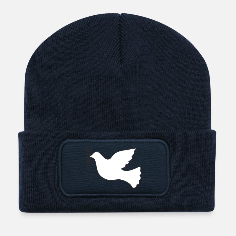 Friedenstaube mit Zweig - Recycelte Patch Beanie - French Navy