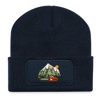 Chainsaw with forest and mountains - Recycled Patch Beanie - french navy - Front