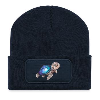Tortue avec une galaxie - Beanie recyclé à patch - bleu marine - Devant
