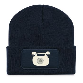 téléphone oldschool - Beanie recyclé à patch - bleu marine - Devant