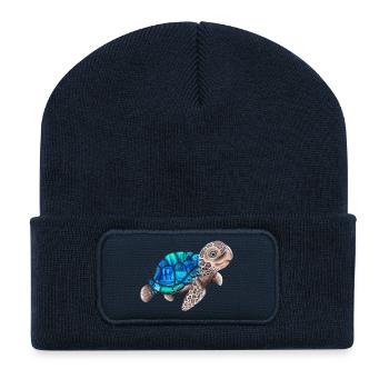 Tortue mignonne Atlantis - Beanie recyclé à patch - bleu marine - Devant