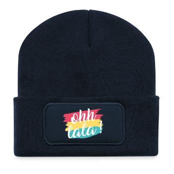 Ohhlala,Oh là là // expression française - Beanie recyclé à patch - bleu marine - Devant