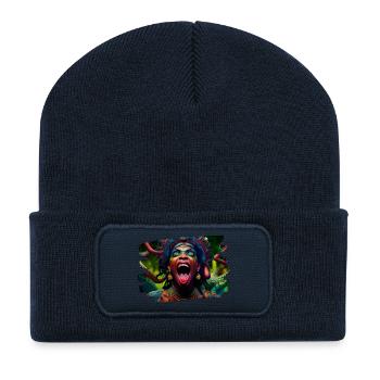 kunst kreativ lustig horror monster techno party - Recycelte Patch Beanie - French Navy - Vorne