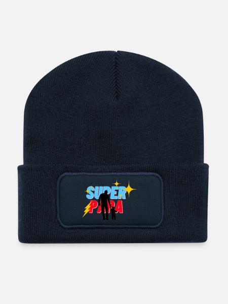 Super Papa - Beanie recyclé à patch - bleu marine