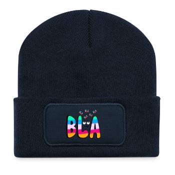 BLA BLA BLA Regenbogenschrift auf Schwarz - Recycelte Patch Beanie - French Navy - Vorne