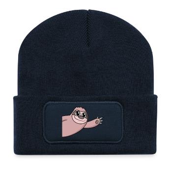 Faultier Gruß Begrüßung - Recycelte Patch Beanie - French Navy - Vorne