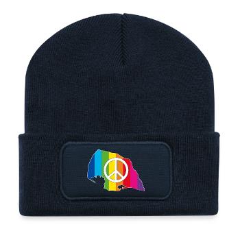 Insel Fehmarn Love Peace Rainbow - Recycelte Patch Beanie - French Navy - Vorne