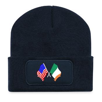 USA Flag and Ireland Flag - Recycled Patch Beanie - french navy - Front