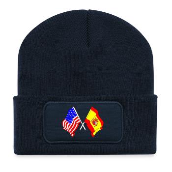 Drapeau des États-Unis et drapeau de l’Espagne européenne - Beanie recyclé à patch - bleu marine - Devant
