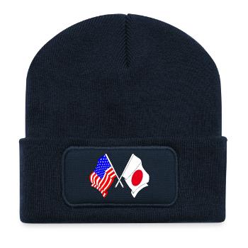 Flagge der Vereinigten Staaten USA und Flagge Japan - Recycelte Patch Beanie - French Navy - Vorne