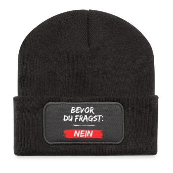 Bevor du fragst Nein - Recycelte Patch Beanie - Dunkelgrau - Vorne