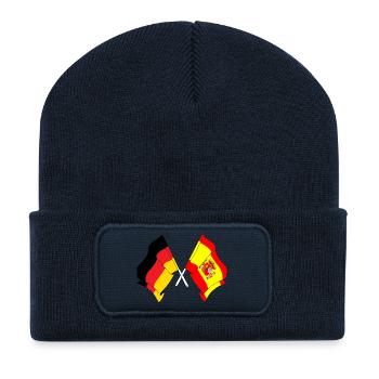 Deux drapeaux croisés de l’Allemagne et du drapeau de l’Espagne - Beanie recyclé à patch - bleu marine - Devant