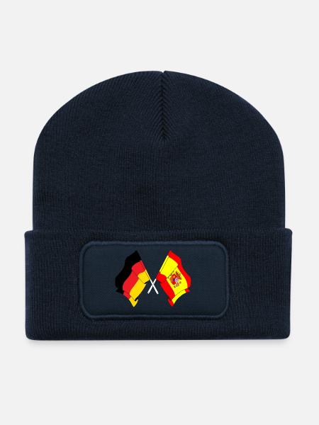 Zwei gekreuzte Flaggen von Deutschland und Flagge Spanien - Recycelte Patch Beanie - French Navy