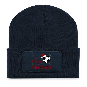 Merry Christmas Fußball Herz - Recycelte Patch Beanie - French Navy - Vorne