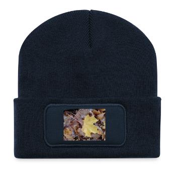 Yellow maple leaf also rainy autumn carpet - Recycled Patch Beanie - french navy - Front