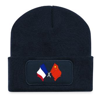 Drapeau de la France et drapeau de la Chine - Beanie recyclé à patch - bleu marine - Devant